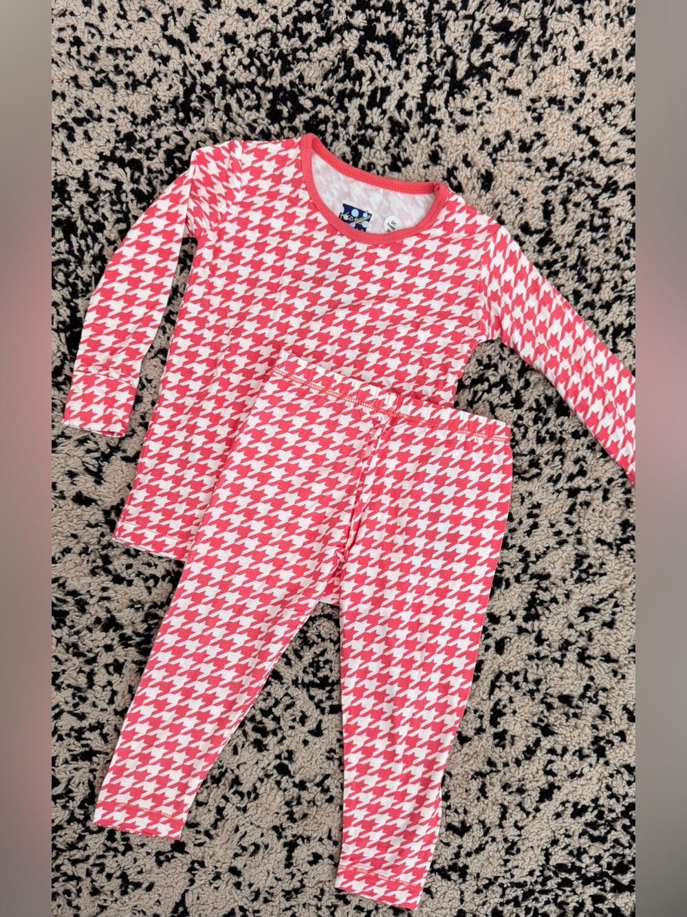 Kickee English Rose Houndstooth Pajama Long Sleeve Top & Pants